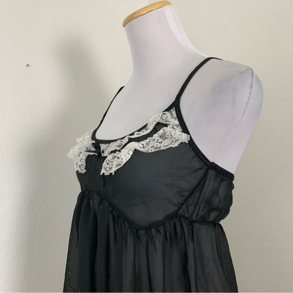 Passion Forever Black Nighty Size Medium French Maid Inspired Bows Coquette - Picture 11 of 17